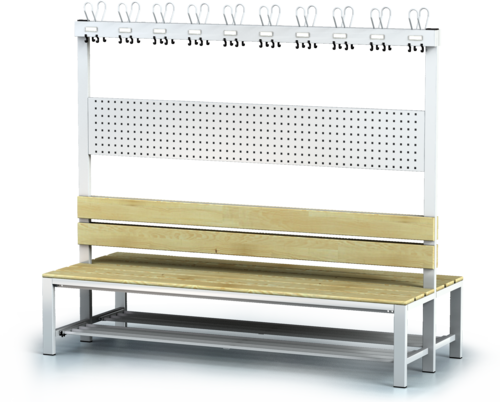 Double-sided benches with backrest and racks, spruce sticks -  with a reclining grate 1800 x 2000 x 830